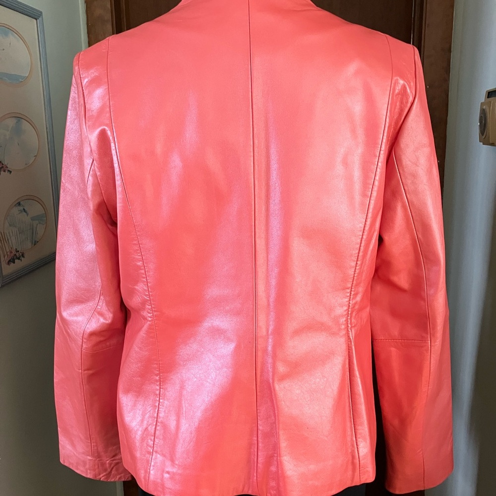 Alfani Genuine Leather Fully Lined Zip Front Jacket in Shimmery Peach Size Large - Picture 4 of 9